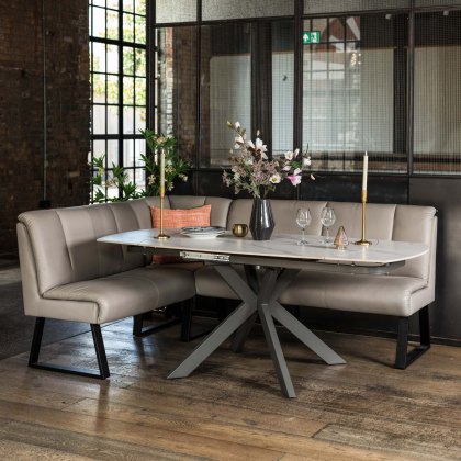 Saturn 130-190cm Motion Table White & Sonoma Corner Bench in Putty Saturn 130-190cm Motion Table White & Sonoma Corner Bench in Putty