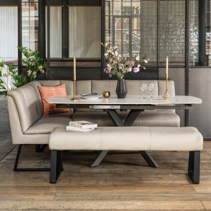 Saturn 130-190cm Motion Table White & Sonoma Corner Bench & Low 160cm Bench in Putty Saturn 130-190cm Motion Table White & Sonoma Corner Bench & Low 160cm Bench in Putty