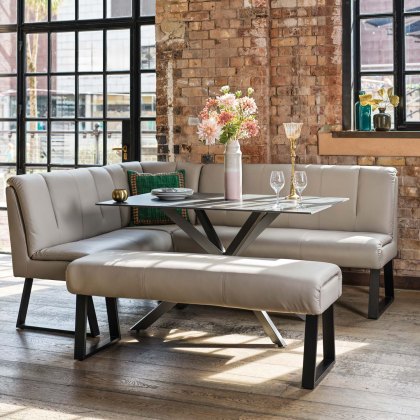 Saturn 135cm Dining Table Dark Grey & Sonoma Corner with Low Bench 140cm in Putty Saturn 135cm Dining Table Dark Grey & Sonoma Corner with Low Bench 140cm in Putty