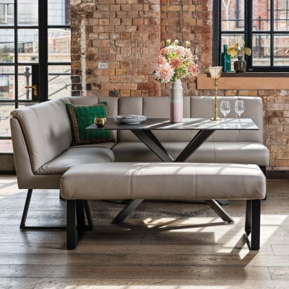 Saturn 135cm Dining Table Dark Grey & Sonoma Corner with Low Bench 140cm in Putty Saturn 135cm Dining Table Dark Grey & Sonoma Corner with Low Bench 140cm in Putty