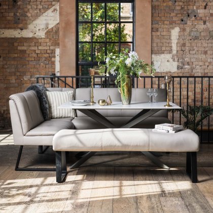 Saturn 150cm Dining Table White & Sonoma Corner with Low Bench 160cm in Putty Saturn 150cm Dining Table White & Sonoma Corner with Low Bench 160cm in Putty