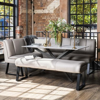 Saturn 150cm Dining Table White & Sonoma Corner with Low Bench 160cm in Putty Saturn 150cm Dining Table White & Sonoma Corner with Low Bench 160cm in Putty