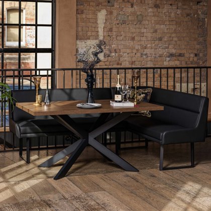 Jupiter Dining Set - Dark Oak - With LHF Corner Bench in Black Jupiter Dining Set - Dark Oak - With LHF Corner Bench in Black