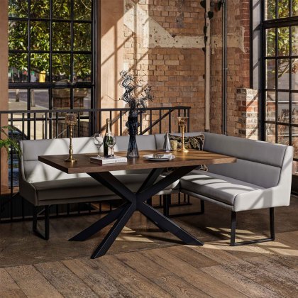 Jupiter Dining Set - Dark Oak - With LHF Corner Bench in Light Grey Jupiter Dining Set - Dark Oak - With LHF Corner Bench in Light Grey