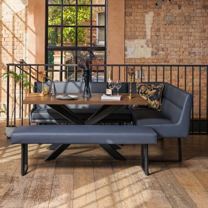 Jupiter Dining Set - Dark Oak - With LHF Corner Bench & Low Bench in Blue Jupiter Dining Set - Dark Oak - With LHF Corner Bench & Low Bench in Blue