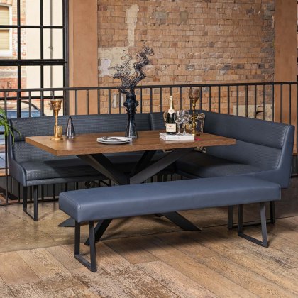 Jupiter Dining Set - Dark Oak - With LHF Corner Bench & Low Bench in Blue Jupiter Dining Set - Dark Oak - With LHF Corner Bench & Low Bench in Blue