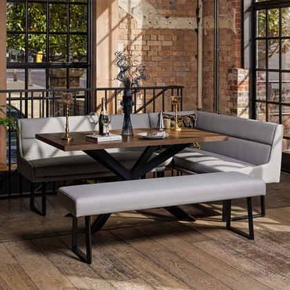 Jupiter Dining Set - Dark Oak - With LHF Corner Bench & Low Bench in Light Grey Jupiter Dining Set - Dark Oak - With LHF Corner Bench & Low Bench in Light Grey