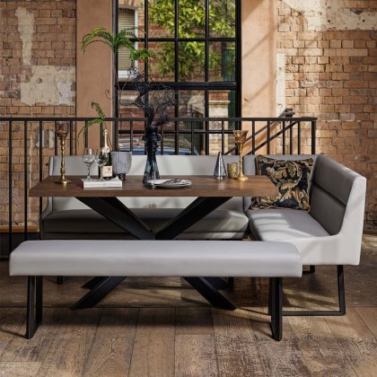 Jupiter Dining Set - Dark Oak - With LHF Corner Bench & Low Bench in Light Grey Jupiter Dining Set - Dark Oak - With LHF Corner Bench & Low Bench in Light Grey