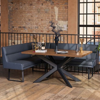 Jupiter Dining Set - Dark Oak - With RHF Corner Bench in Blue Jupiter Dining Set - Dark Oak - With RHF Corner Bench in Blue
