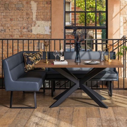 Jupiter Dining Set - Dark Oak - With RHF Corner Bench in Blue Jupiter Dining Set - Dark Oak - With RHF Corner Bench in Blue
