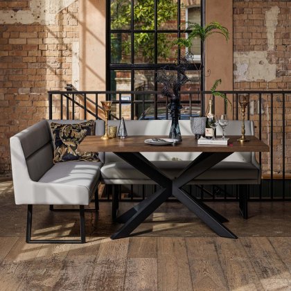 Jupiter Dining Set - Dark Oak - With RHF Corner Bench in Light Grey Jupiter Dining Set - Dark Oak - With RHF Corner Bench in Light Grey