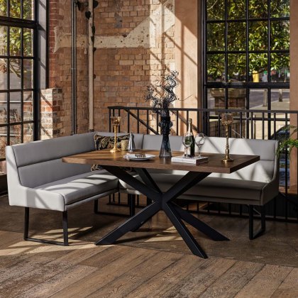 Jupiter Dining Set - Dark Oak - With RHF Corner Bench in Light Grey Jupiter Dining Set - Dark Oak - With RHF Corner Bench in Light Grey