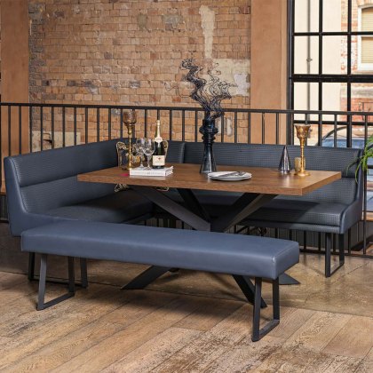 Jupiter Dining Set - Dark Oak - With RHF Corner Bench & Low Bench in Blue Jupiter Dining Set - Dark Oak - With RHF Corner Bench & Low Bench in Blue