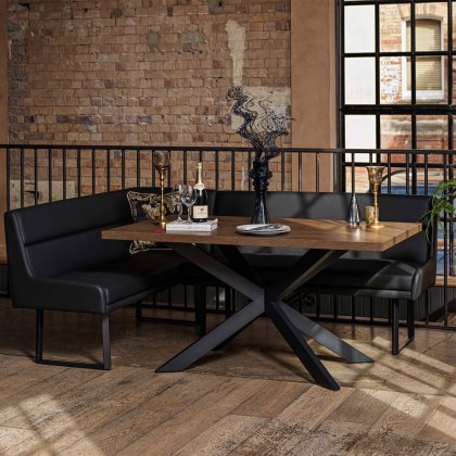 Jupiter Dining Set - Dark Oak - With RHF Corner Bench & Low Bench in Black Jupiter Dining Set - Dark Oak - With RHF Corner Bench & Low Bench in Black
