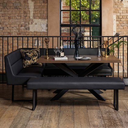 Jupiter Dining Set - Dark Oak - With RHF Corner Bench & Low Bench in Black Jupiter Dining Set - Dark Oak - With RHF Corner Bench & Low Bench in Black
