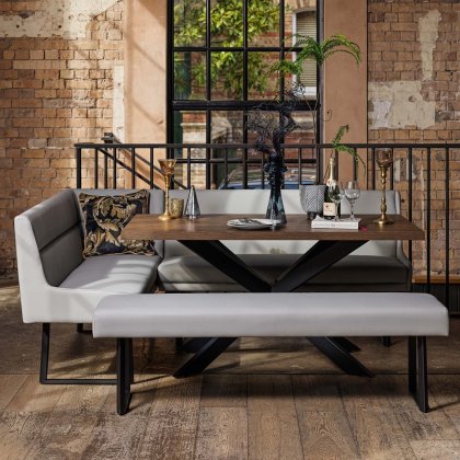 Jupiter Dining Set - Dark Oak - With RHF Corner Bench & Low Bench in Light Grey Jupiter Dining Set - Dark Oak - With RHF Corner Bench & Low Bench in Light Grey