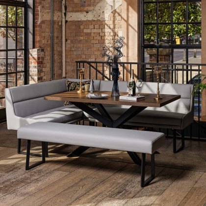 Jupiter Dining Set - Dark Oak - With RHF Corner Bench & Low Bench in Light Grey Jupiter Dining Set - Dark Oak - With RHF Corner Bench & Low Bench in Light Grey