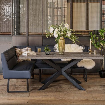 Jupiter Dining Set - Faux Concrete - With RHF Corner Bench in Blue Jupiter Dining Set - Faux Concrete - With RHF Corner Bench in Blue