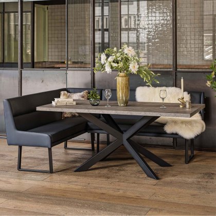 Jupiter Dining Set - Faux Concrete - With RHF Corner Bench in Blue Jupiter Dining Set - Faux Concrete - With RHF Corner Bench in Blue