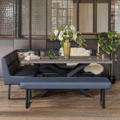 Jupiter Dining Set - Faux Concrete - With RHF Corner Bench & Low Bench in Blue Jupiter Dining Set - Faux Concrete - With RHF Corner Bench & Low Bench in Blue