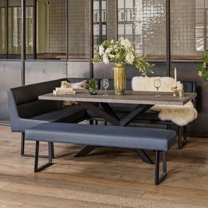 Jupiter Dining Set - Faux Concrete - With RHF Corner Bench & Low Bench in Blue Jupiter Dining Set - Faux Concrete - With RHF Corner Bench & Low Bench in Blue