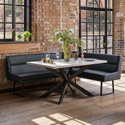 Jupiter Dining Set - Marble Effect - With LHF Corner Bench in Blue Jupiter Dining Set - Marble Effect - With LHF Corner Bench in Blue