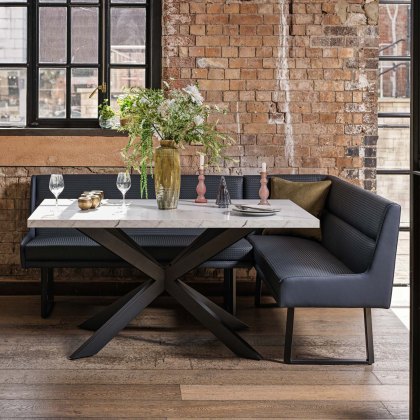 Jupiter Dining Set - Marble Effect - With LHF Corner Bench in Blue Jupiter Dining Set - Marble Effect - With LHF Corner Bench in Blue