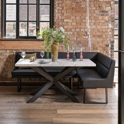 Jupiter Dining Set - Marble Effect - With LHF Corner Bench in Black Jupiter Dining Set - Marble Effect - With LHF Corner Bench in Black