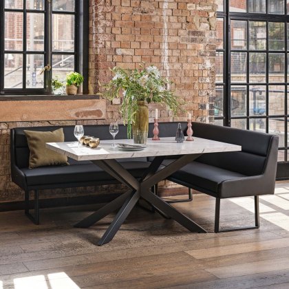 Jupiter Dining Set - Marble Effect - With LHF Corner Bench in Black Jupiter Dining Set - Marble Effect - With LHF Corner Bench in Black