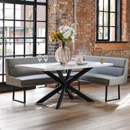 Jupiter Dining Set - Marble Effect - With LHF Corner Bench in Light Grey Jupiter Dining Set - Marble Effect - With LHF Corner Bench in Light Grey
