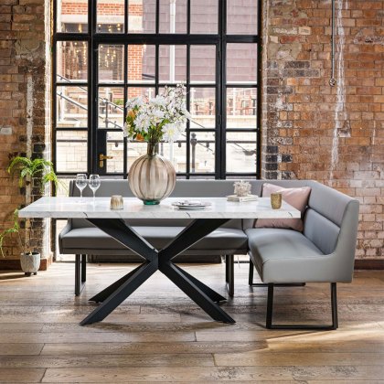 Jupiter Dining Set - Marble Effect - With LHF Corner Bench in Light Grey Jupiter Dining Set - Marble Effect - With LHF Corner Bench in Light Grey