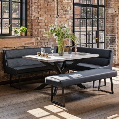 Jupiter Dining Set - Marble Effect - With LHF Corner Bench & Low Bench in Blue Jupiter Dining Set - Marble Effect - With LHF Corner Bench & Low Bench in Blue