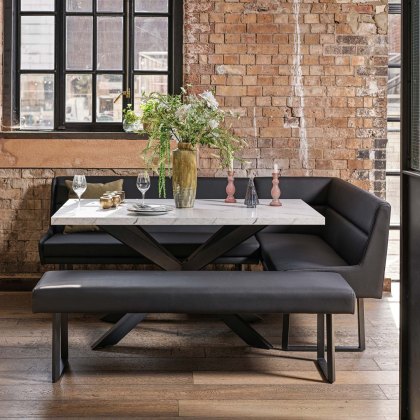 Jupiter Dining Set - Marble Effect - With LHF Corner Bench & Low Bench in Black Jupiter Dining Set - Marble Effect - With LHF Corner Bench & Low Bench in Black