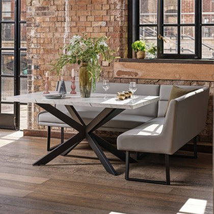 Jupiter Dining Set - Marble Effect - With LHF Corner Bench & Low Bench in Light Grey Jupiter Dining Set - Marble Effect - With LHF Corner Bench & Low Bench in Light Grey