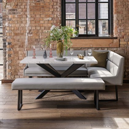 Jupiter Dining Set - Marble Effect - With LHF Corner Bench & Low Bench in Light Grey Jupiter Dining Set - Marble Effect - With LHF Corner Bench & Low Bench in Light Grey