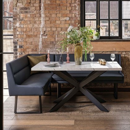 Jupiter Dining Set - Marble Effect - With RHF Corner Bench in Blue Jupiter Dining Set - Marble Effect - With RHF Corner Bench in Blue