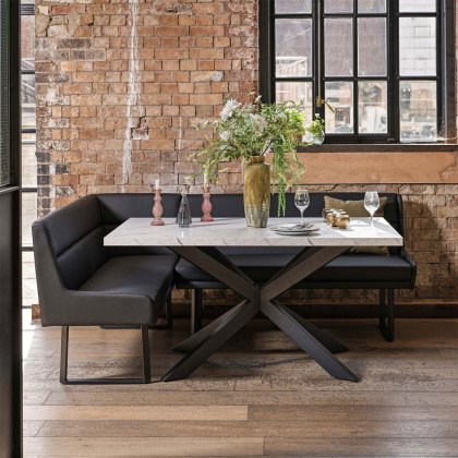 Jupiter Dining Set - Marble Effect - With RHF Corner Bench in Black Jupiter Dining Set - Marble Effect - With RHF Corner Bench in Black