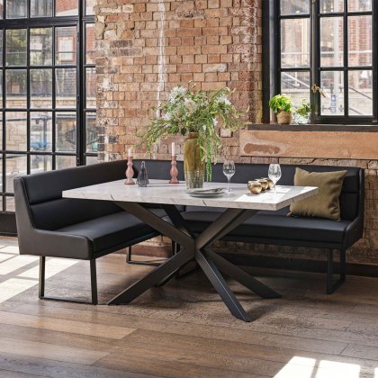 Jupiter Dining Set - Marble Effect - With RHF Corner Bench in Black Jupiter Dining Set - Marble Effect - With RHF Corner Bench in Black