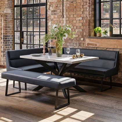 Jupiter Dining Set - Marble Effect - With RHF Corner Bench & Low Bench in Blue Jupiter Dining Set - Marble Effect - With RHF Corner Bench & Low Bench in Blue