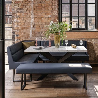 Jupiter Dining Set - Marble Effect - With RHF Corner Bench & Low Bench in Blue Jupiter Dining Set - Marble Effect - With RHF Corner Bench & Low Bench in Blue