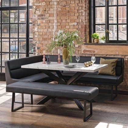 Jupiter Dining Set - Marble Effect - With RHF Corner Bench & Low Bench in Black Jupiter Dining Set - Marble Effect - With RHF Corner Bench & Low Bench in Black
