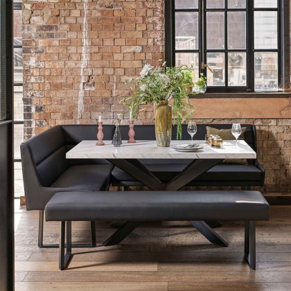 Jupiter Dining Set - Marble Effect - With RHF Corner Bench & Low Bench in Black Jupiter Dining Set - Marble Effect - With RHF Corner Bench & Low Bench in Black
