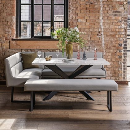 Jupiter Dining Set - Marble Effect - With RHF Corner Bench & Low Bench in Light Grey Jupiter Dining Set - Marble Effect - With RHF Corner Bench & Low Bench in Light Grey