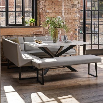 Jupiter Dining Set - Marble Effect - With RHF Corner Bench & Low Bench in Light Grey Jupiter Dining Set - Marble Effect - With RHF Corner Bench & Low Bench in Light Grey