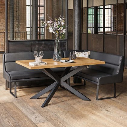 Jupiter Dining Set - Smoked Oak - With LHF Corner Bench in Black Jupiter Dining Set - Smoked Oak - With LHF Corner Bench in Black