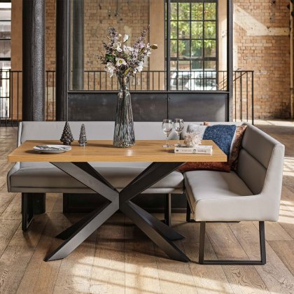 Jupiter Dining Set - Smoked Oak - With LHF Corner Bench in Light Grey Jupiter Dining Set - Smoked Oak - With LHF Corner Bench in Light Grey