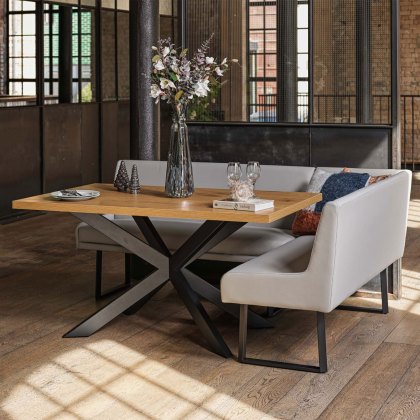 Jupiter Dining Set - Smoked Oak - With LHF Corner Bench in Light Grey Jupiter Dining Set - Smoked Oak - With LHF Corner Bench in Light Grey