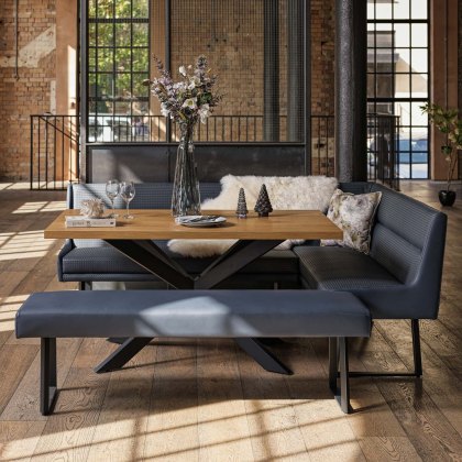 Jupiter Dining Set - Smoked Oak - With LHF Corner Bench & Low Bench in Blue Jupiter Dining Set - Smoked Oak - With LHF Corner Bench & Low Bench in Blue