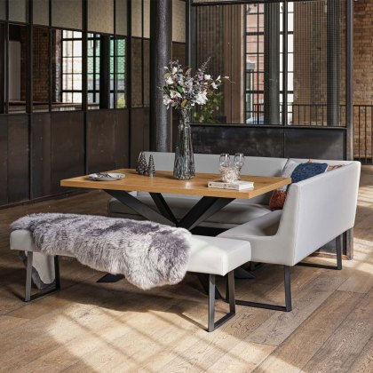 Jupiter Dining Set - Smoked Oak - With LHF Corner Bench & Low Bench in Light Grey Jupiter Dining Set - Smoked Oak - With LHF Corner Bench & Low Bench in Light Grey
