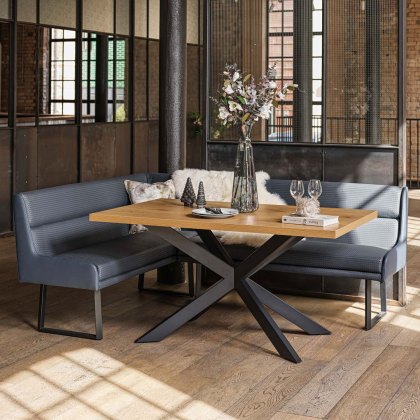 Jupiter Dining Set - Smoked Oak - With RHF Corner Bench in Blue Jupiter Dining Set - Smoked Oak - With RHF Corner Bench in Blue